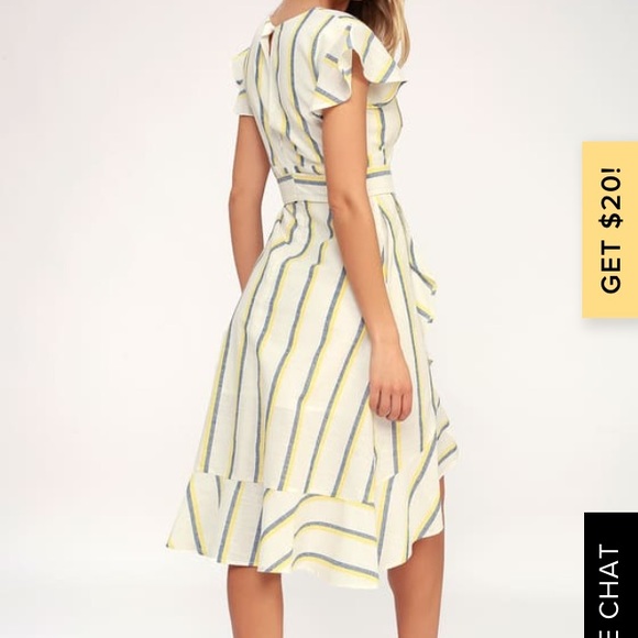 Coralie White and Yellow Striped Wrap Dress - Picture 2 of 4